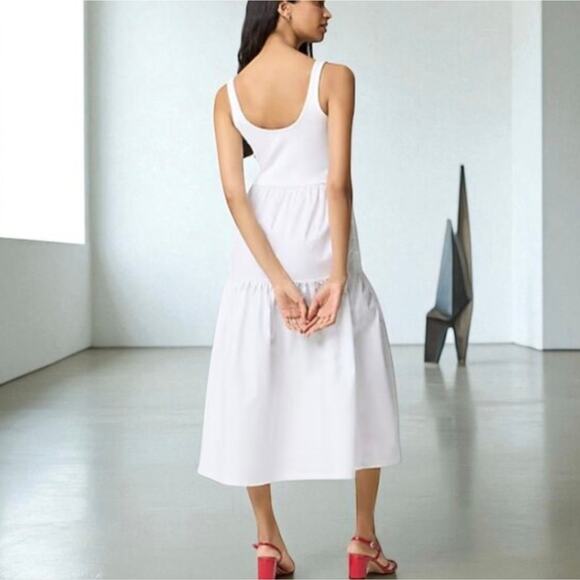 J. Crew Tiered Knit Mixy Midi Dress in White - NWT Cotton Pockets Medium Petite - Picture 2 of 13